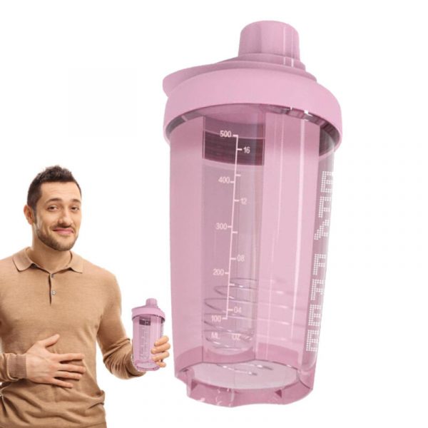 500ml Shake Bottle Protein Powder Shaker Blender Gym Smoothie Cup Pink W/ Handle