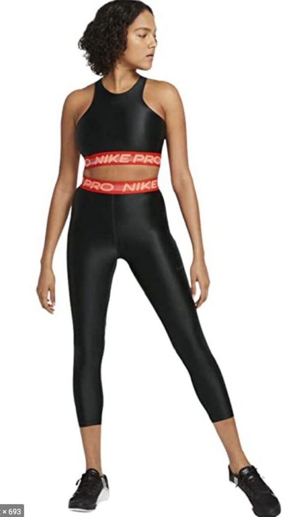 Nike Pro High Rise 7/8 Leggings Women’s Black Red DA0570-010 Gym Yoga  SMALL $55