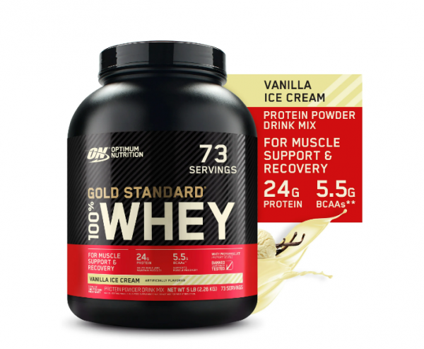 Optimum Nutrition Gold Standard 100% Whey Protein, Vanilla Ice Cream 73 Servings