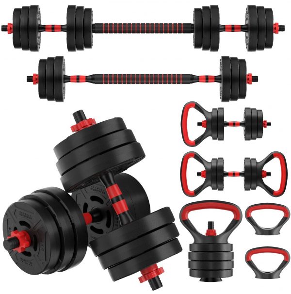60LB 4-in-1 Portable Changeable Dumbbell, Barbell, and Kettlebell Set Adjustable
