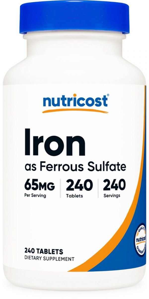 Nutricost Iron (As Ferrous Sulfate) 65mg, 240 Tablets – Non-GMO, Gluten Free