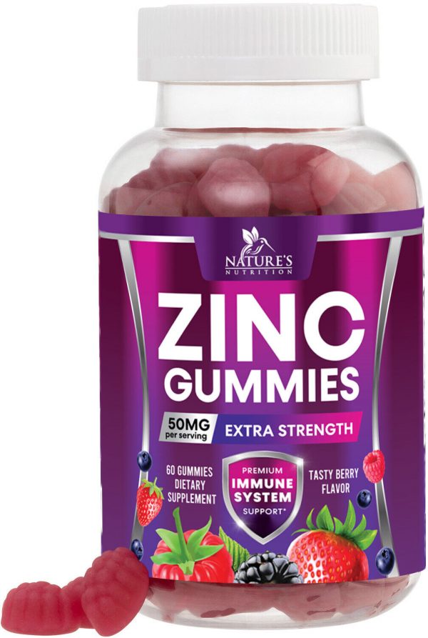 Zinc Gummies Extra Strength 50mg, Immune System Booster Supplement, Premium