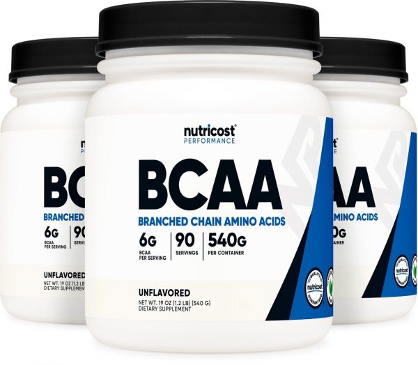 Nutricost BCAA Powder 90 Servings (3 Pack) – Unflavored – 6000mg Per Serv