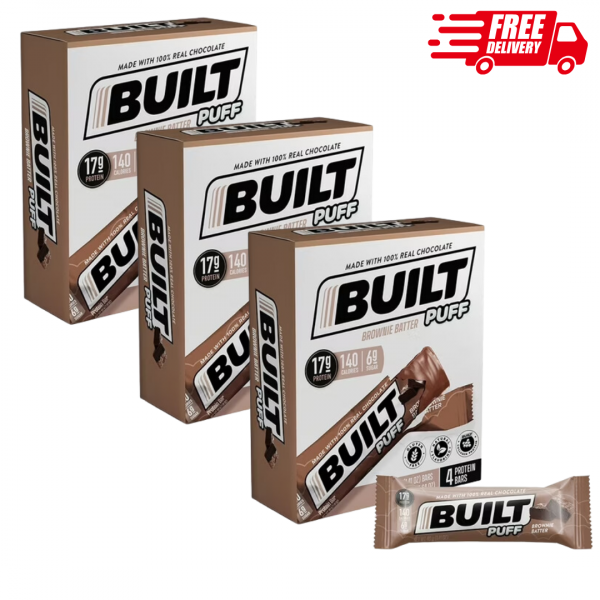 Built Bar Puff Protein Bar, Collagen, Brownie Batter, 1.41 oz Bars, 4 Count, 3pk