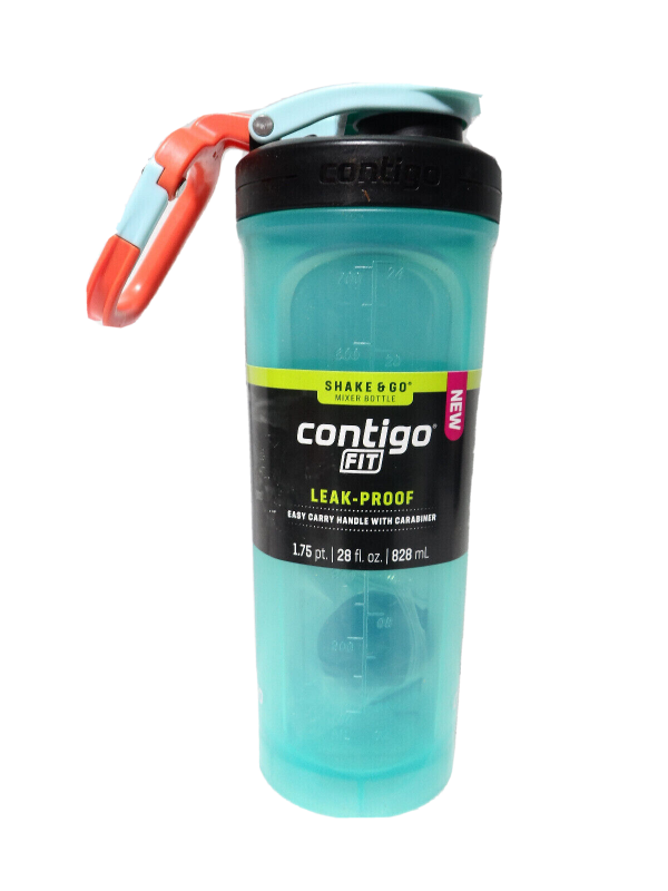 Contigo Fit Shake & Go 2.0 Mixer Bottle Bubble Tea 28 fl oz. Snap Top Carabiner
