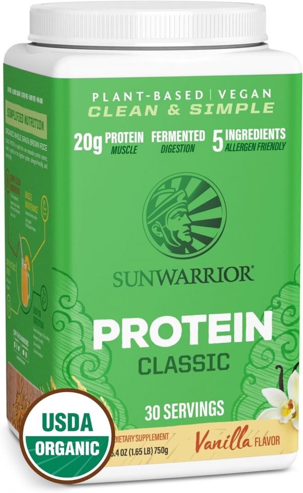 Sunwarrior Organic Classic Vanilla Protein 750g, Vegan Sprouted Protein Powder