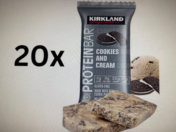 Kirkland Signature Protein Bar Cookies & Cream – 22g protein/bar – 2.12 oz