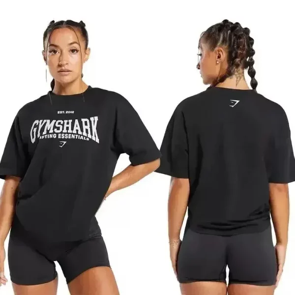 Womens Oversized Cotton T-Shirt Luxury Gym Print Crew Neck Short Sleeve Solid Color Graphic T Shirts Harajuku Anime Tees