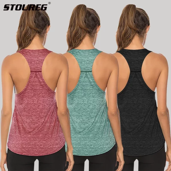 STOUREG Sleeveless Racerback Yoga Tank Top,Women’s Quick Dry Running Training Sports Vest Fitness Gym Top Workout Yoga Shirts