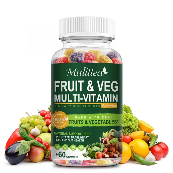 Mulittea Natural Vegetable & Fruit Gummies Anti-Constipation Detox Daily Fruit Help Digestion Multiple Vitamins Supplement
